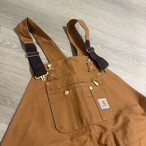 Carhartt R41-BRN Duck Bib Overalls Brown Double Knee Work Dungarees 50 x 34
